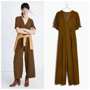 Madewell Olive-Brown Wide Leg V-Neck Jumpsuit